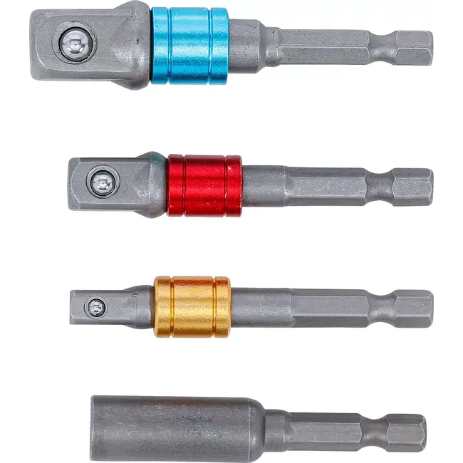 BGS Adapterset voor boormachines 4-delig – 1/4", 3/8", 1/2" en zeskant 1/4"