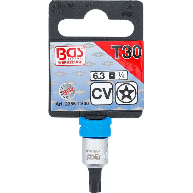 BGS Dopsleutelbit - 1/4" - TS-profiel (voor Torx-plus) met boring TS30