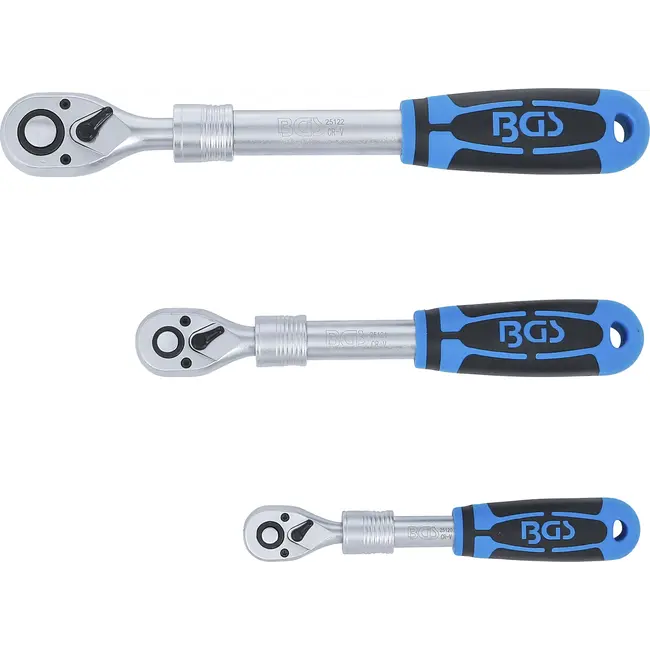 BGS Ratelsleutel-set - uittrekbaar - 1/4" - 3/8" - 1/2" - 3 delig