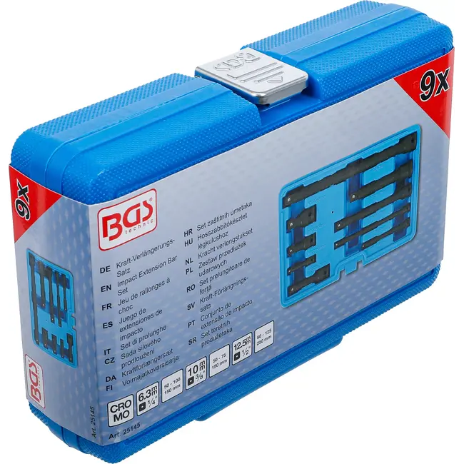 BGS Kracht verlengstukset - 1/4" / 3/8" / 1/2" - 9 delig