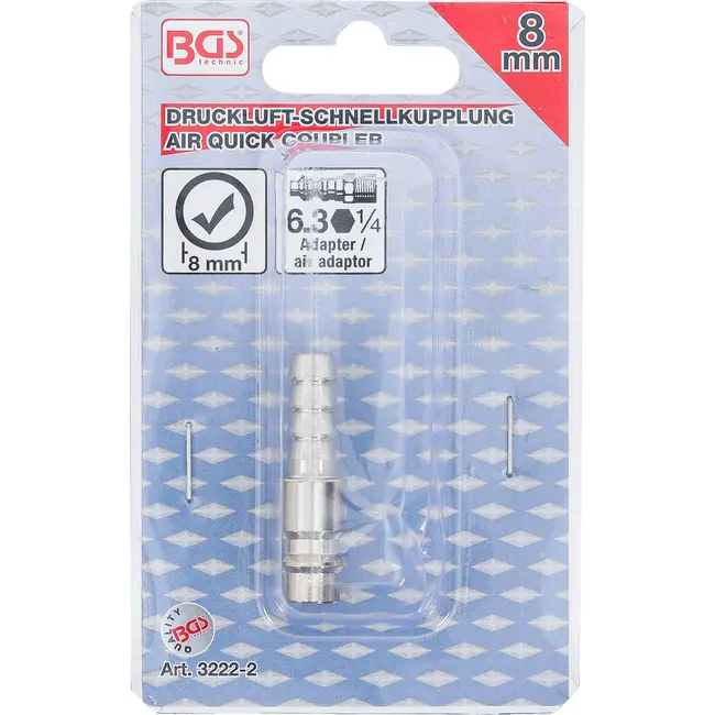 BGS Lucht insteeknippel met 8 mm slangpilaar