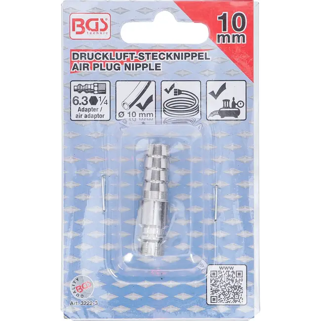 BGS Lucht insteeknippel met 10 mm slangpilaar