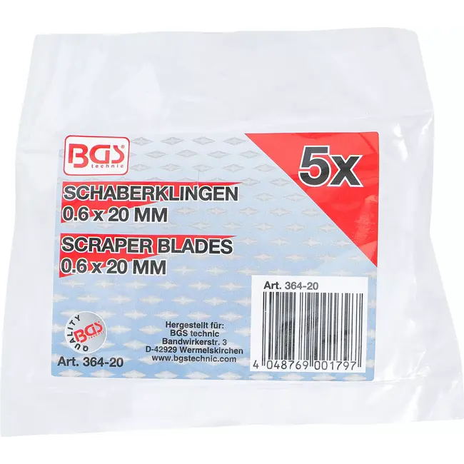 BGS Reserve schrapermessen voor BGS 364 - 0,6 x 20 mm - 5 delig