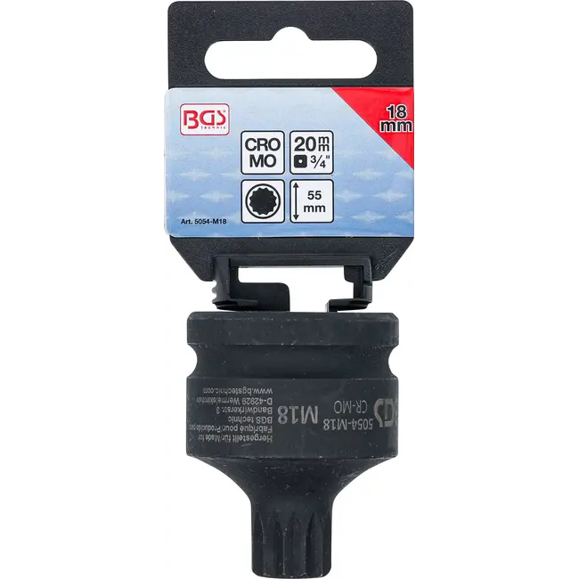 BGS Kracht dopsleutelbit - lengte 55 mm - 3/4" - veeltand (voor XZN) M18