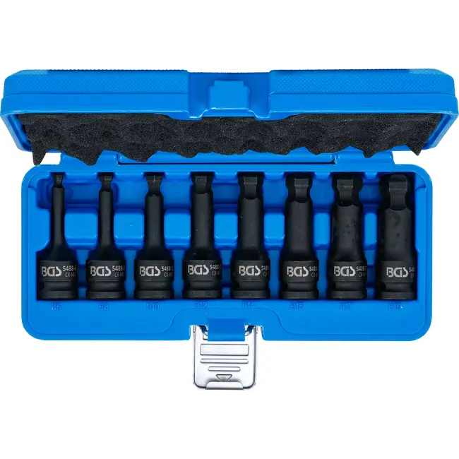 BGS Kracht dopsleutelbitset - lengte 75 mm - 1/2" - binnenzeskant met kogelkop 6 - 19 mm - 8 delig