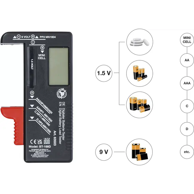 BGS Digitale batterijtester - 1,5 V / 9 V