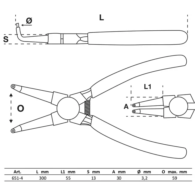 BGS Borgringtang - gebogen - voor binnenringen - 300 mm