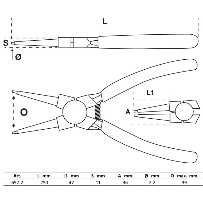 BGS Borgringtang - recht - voor binnenringen - 250 mm