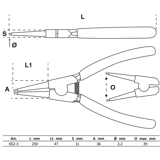 BGS Borgringtang - recht - voor buitenringen - 250 mm