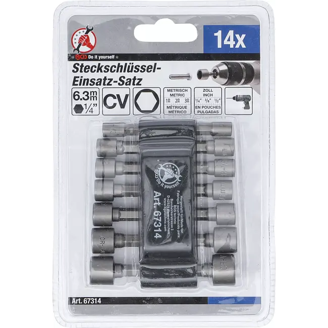 BGS Dopsleutelbitset - 1/4" buitenzeskant - metrisch + inchmaat - 14 delig