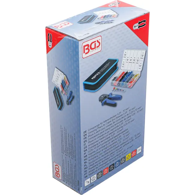 BGS Krimptang voor adereindhulzen 0,25 - 10 mm² - met assortiment adereindhulzen 0,5 - 10 mm²