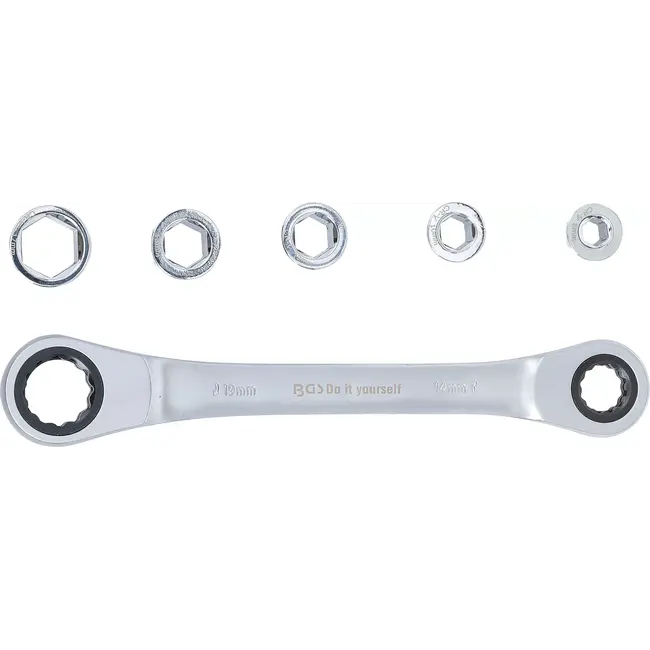 BGS Ratel ringsleutel met adapterset - 8 - 19 mm - 6 delig