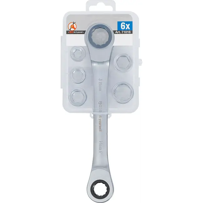 BGS Ratel ringsleutel met adapterset - 8 - 19 mm - 6 delig