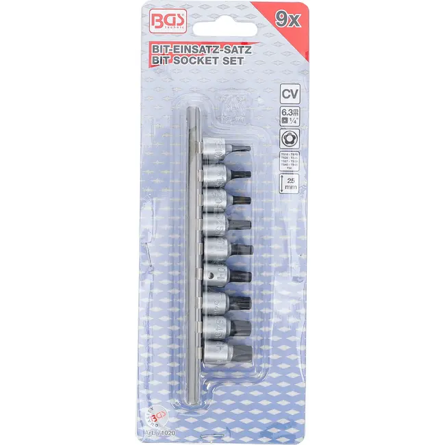 BGS Dopsleutelbitset - 1/4" - Torx-plus met boring TS10-TS50 - 9 delig