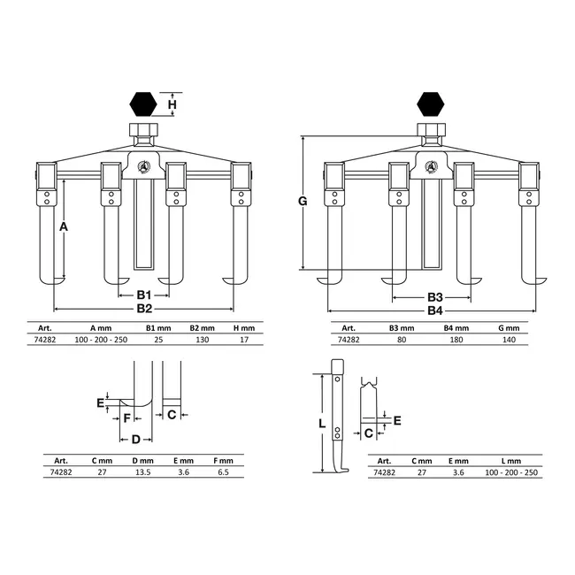 BGS Buiten/binnen lagertrekkerset, 2 armig - 8 delig