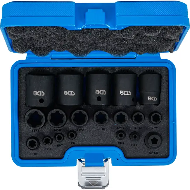 BGS Krachtdoppenset - 1/4", 3/8", 1/2" - EP4-E32 - 19 delig