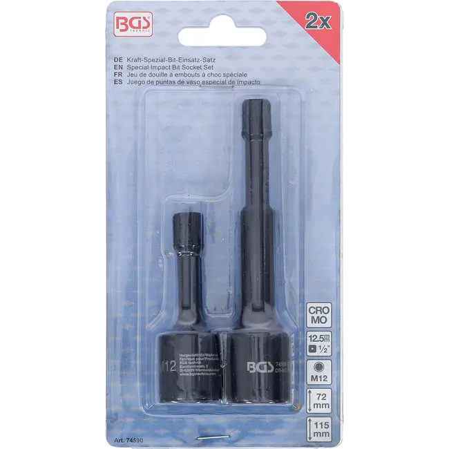 BGS Kracht speciale dopsleutelbitset - 1/2" - binnenveeltand (voor XZN) M12 - voor VAG - 2 delig