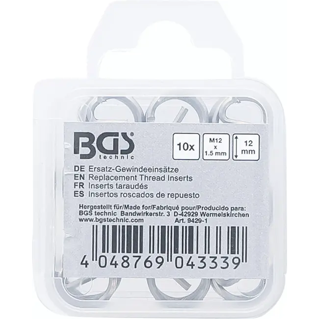 BGS Reserve draadbussen - M12 x 1,5 mm - 10 delig