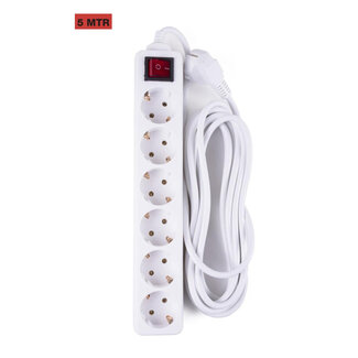 Benson Stekkerdoos 6-voudig wit - 5 meter - Met randaarde en schakelaar