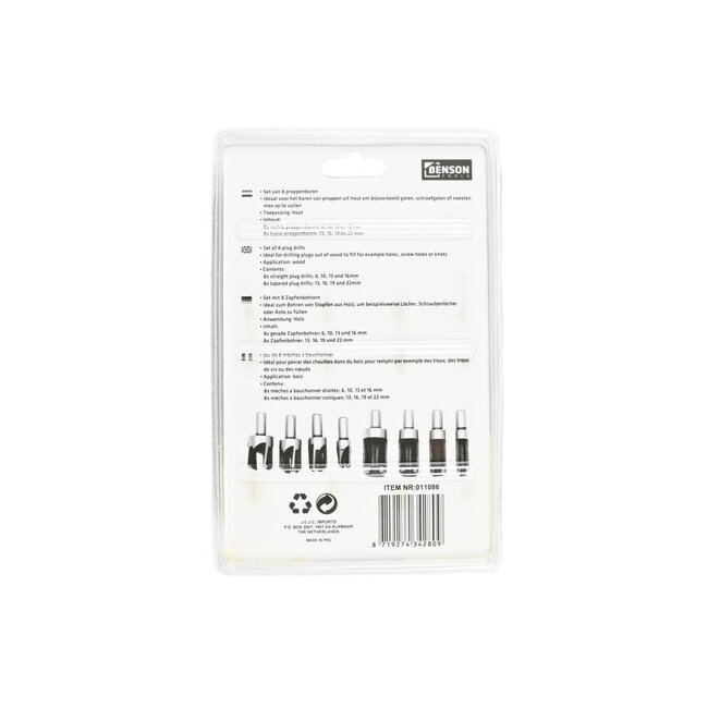 Benson Proppenboor boorset 8 delig voor hout
