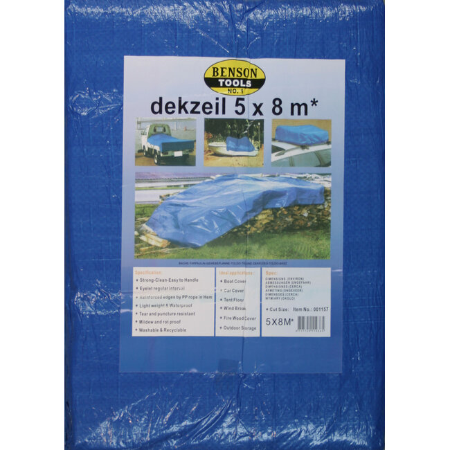 Benson Dekzeil 5 x 8 meter blauw