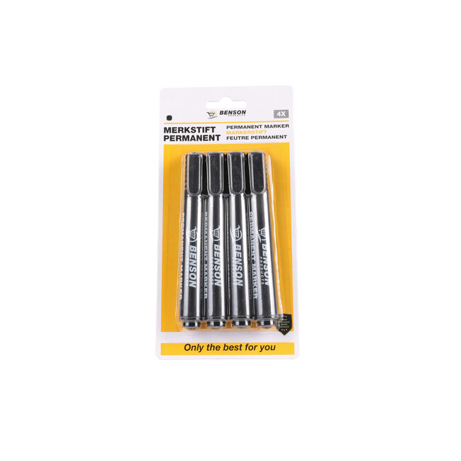 Benson Merkstift permanent – Set van 4 stuks, zwart