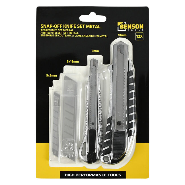 Benson Afbreekmessen set metaal 9 en 18 mm + 10 reservemessen 12 stuks