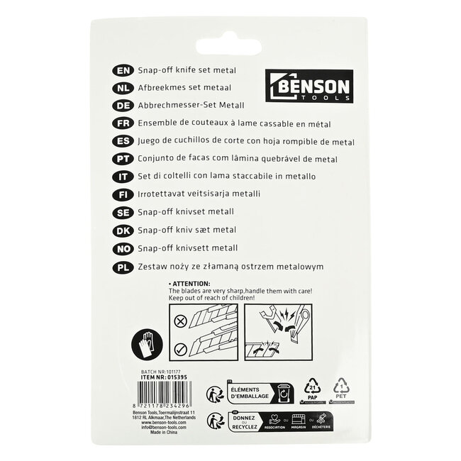 Benson Afbreekmessen set metaal 9 en 18 mm + 10 reservemessen 12 stuks