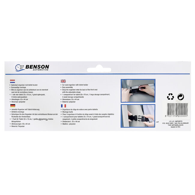 Benson Autostoel organizer + tablet houder