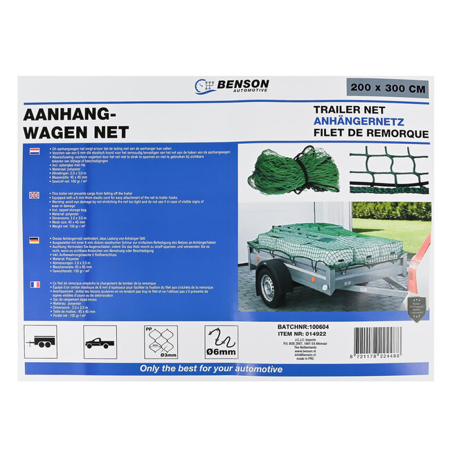 Benson Aanhangwagen net 2,0 x 3,0 meter in tas
