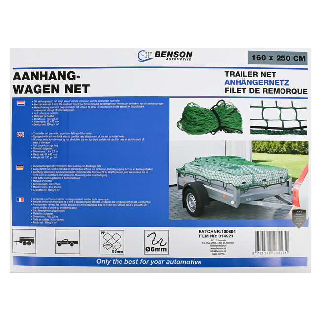 Benson Aanhangwagen net 1,6 x 2,5 meter in tas