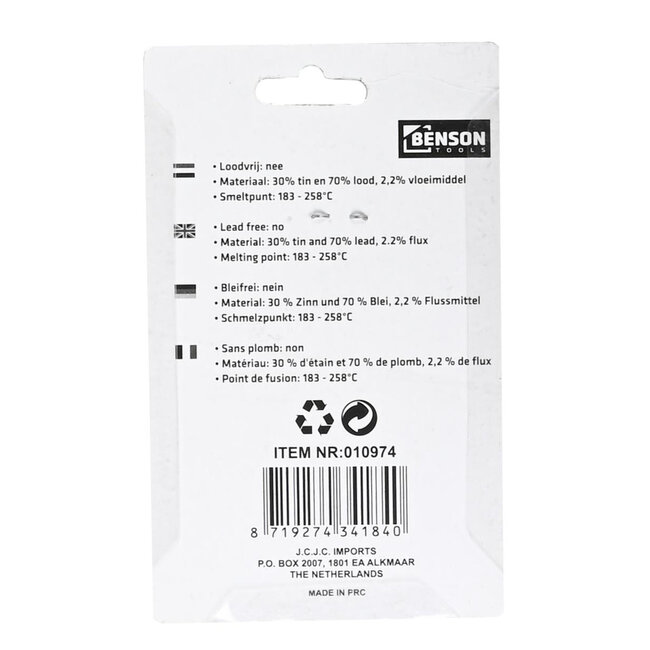 Benson Soldeertin 60 gr ø1 mm op rol