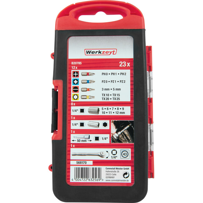 Werkzeyt Bit- en Dopsleutelset – 23-delig – Met Ratel