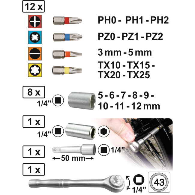Werkzeyt Bit- en Dopsleutelset – 23-delig – Met Ratel