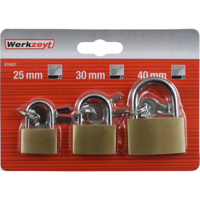 Werkzeyt Hangsloten Set – Messing – 25, 30, 40 mm