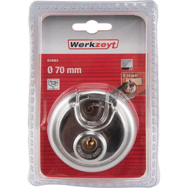 Werkzeyt Hangslot Discus – RVS – 70mm