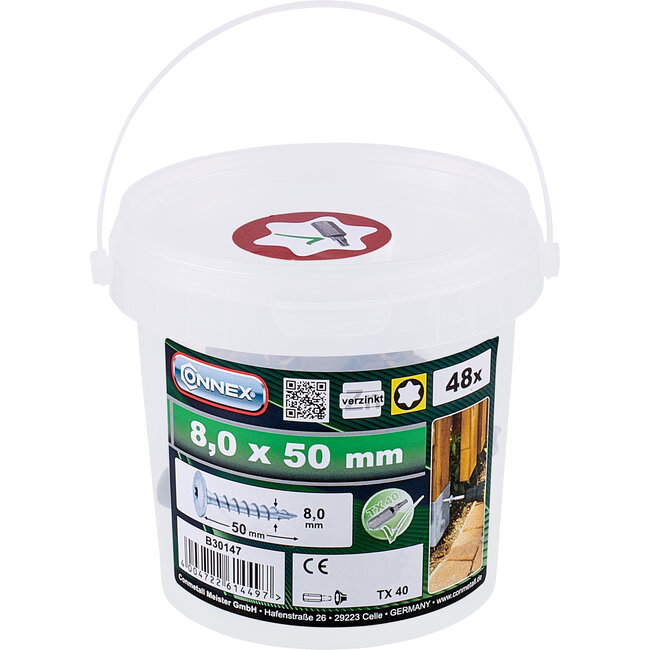 Connex Paalschroeven – 8x50mm – Torx – 48 stuks