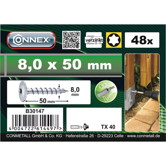 Connex Paalschroeven – 8x50mm – Torx – 48 stuks