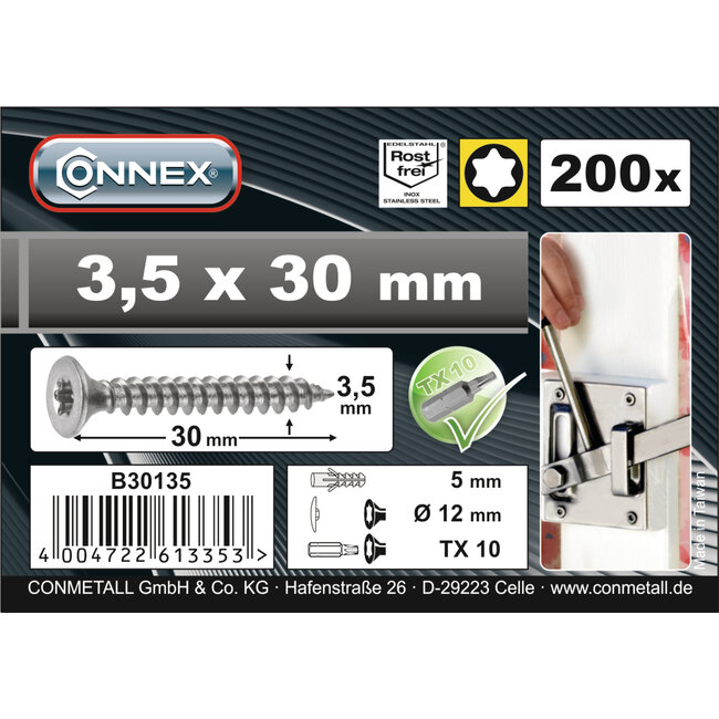 Connex Universele Schroeven RVS – 3.5x30mm – 200 stuks