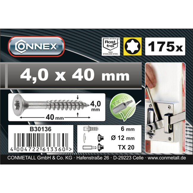 Connex Universele Schroeven RVS – 4.0x40mm – 175 stuks