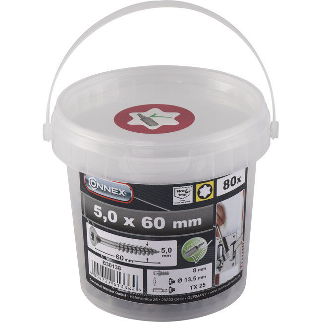 Connex Universele Schroeven RVS – 5.0x60mm – 80 stuks