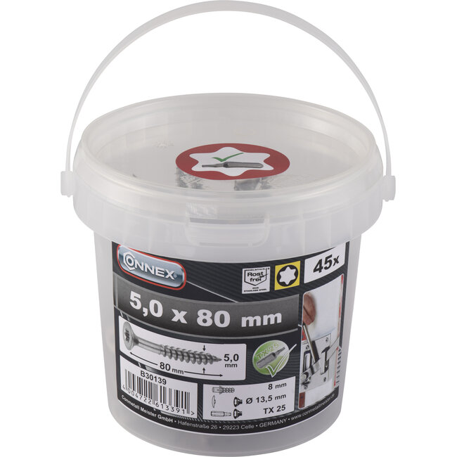 Connex Universele Schroeven RVS – 5.0x80mm – 45 stuks