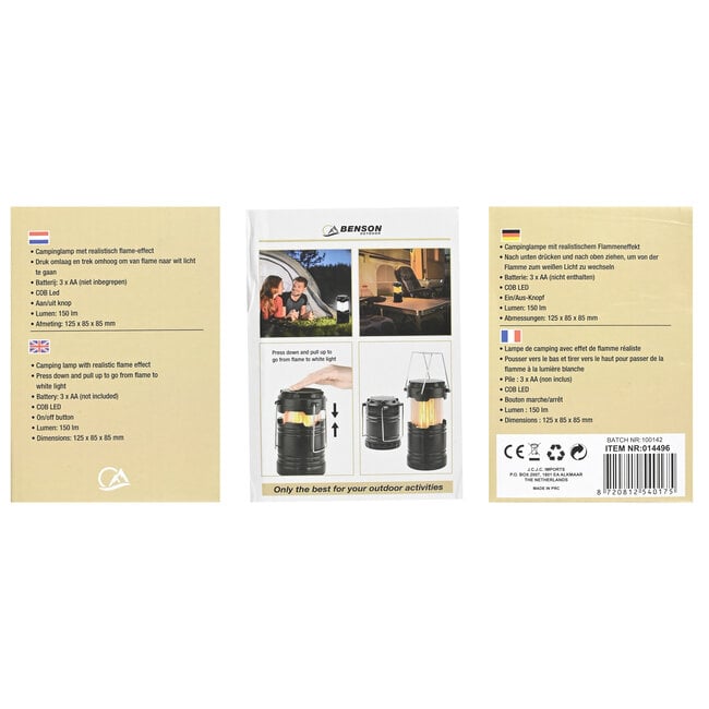 Benson Campinglamp flame effect 2-in-1