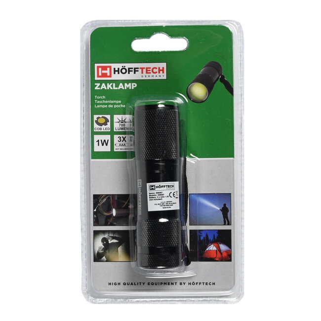 Hofftech Zaklamp 1W COB zwart