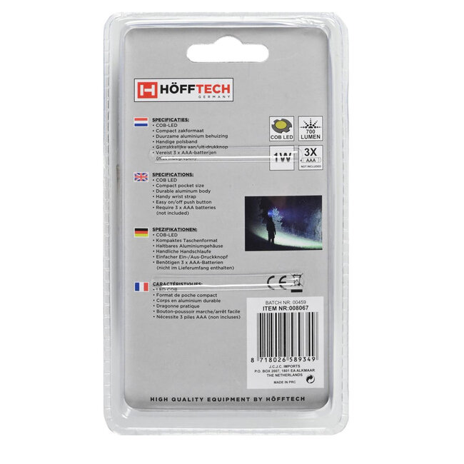 Hofftech Zaklamp 1W COB zwart