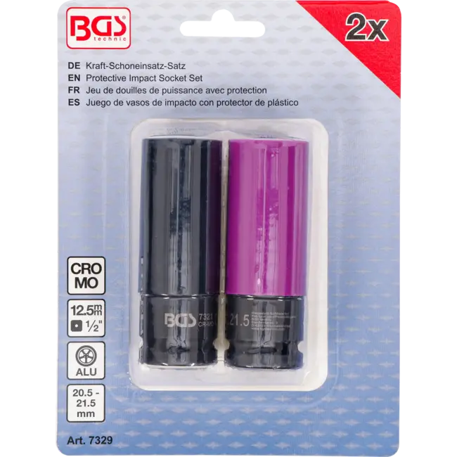 BGS Kracht wielmoer doppenset - 1/2" - 20,5 / 21,5 mm - 2 delig