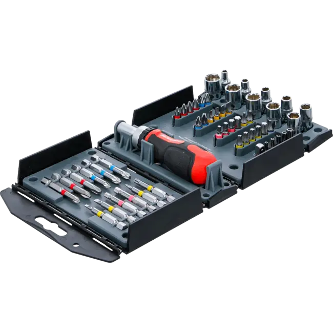 BGS Bit-/dopsleutelset - met rateldraaigreep voor bits, omschakelbaar - 53 delig