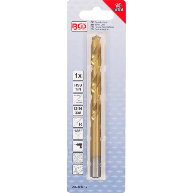 BGS Spiraalboor - HSS-G - titanium gecoat - 10,0 mm
