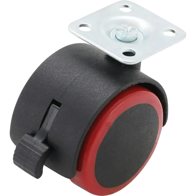 BGS Zwenk-duowiel met rem - rood/zwart - 50 mm
