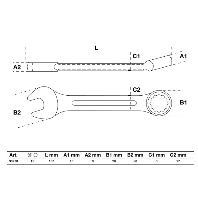 BGS Steekringsleutel, extra kort - 18 mm